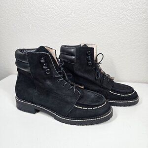 RAYE Emi Women's Black Suede & Leather Lace-Up Ankle Boots Lugged Size EU36 US5